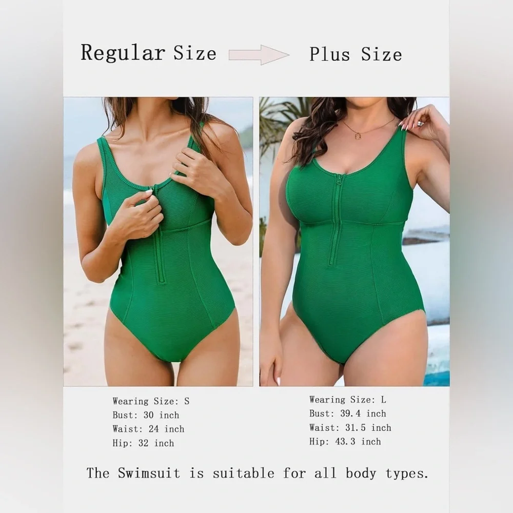 CUPSHE One Piece Swimsuit Tummy Control Bathing Suit Zipper Front Adjustable - Picture 2 of 7